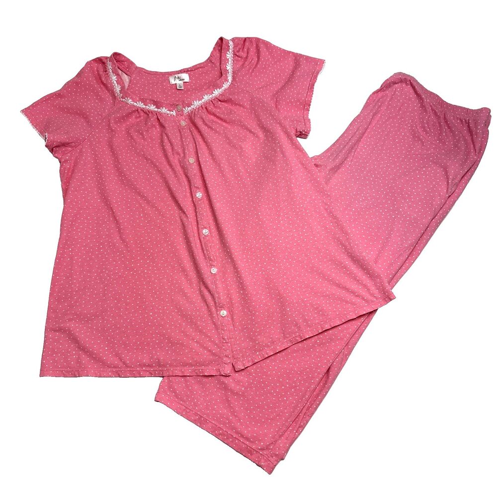 Aria Pajamas Short Sleeve Top and Pants pink with white polka dot Sz. Large